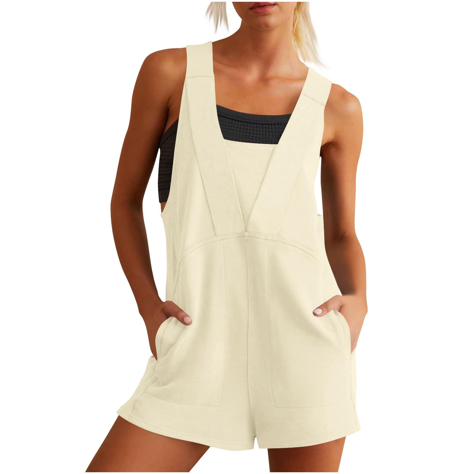 Summer Rompers for Women 2026 Spring Flowy Dressy Casual Boho Jumpsuits Beach Comfy Linen Athletic Overalls