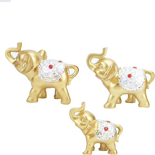 Miniatura 2 de Silverback - Juego de 3 piezas de elefante dorado que trae buena suerte y salud, figuras de elefante Feng Shui para sala de estar, gabinete de vino,