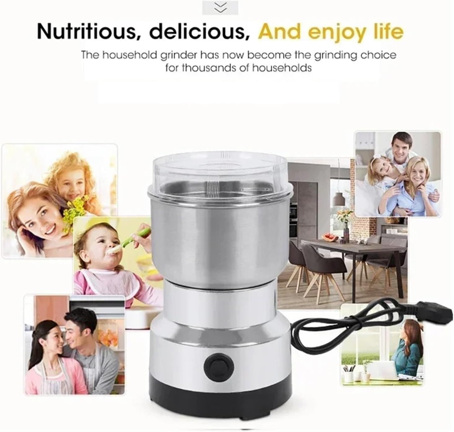 Fit for Electric Coffee Grinder, Multifunctional Home Grinder with Four-Edged Blade, Compact Kitchen Mill for Cereal, Nuts, Beans, Spices, Grains, Seeds, Dry Food, 200W Powerful Motor, Easy Clean(UK)
