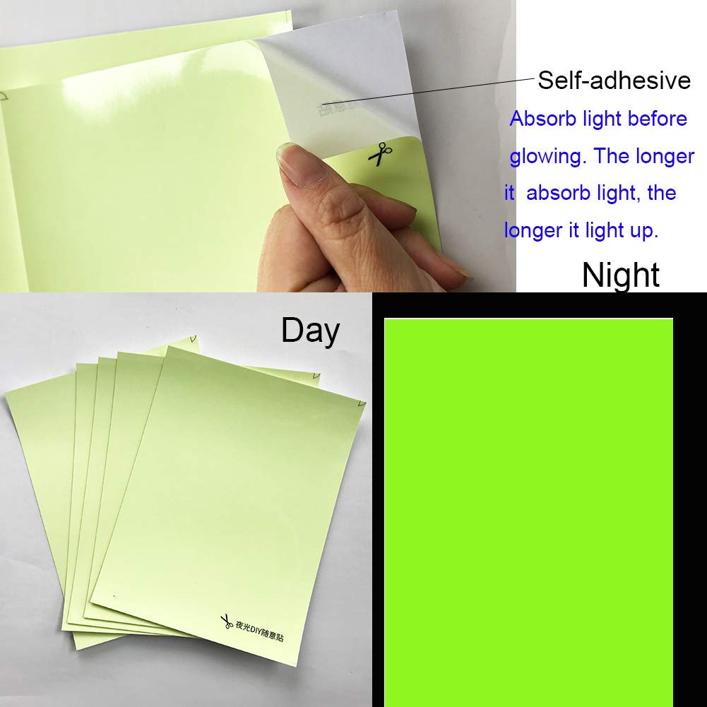 Świecące w ciemności naklejki A5, papier w opakowaniu, samoprzylepne, fotoluminescencyjne, winylowe, DIY, cięte, świecące gwiazdy i księżyc, zwierzęta, na sufit i ścianę, idealna do pokoju dziecięcego