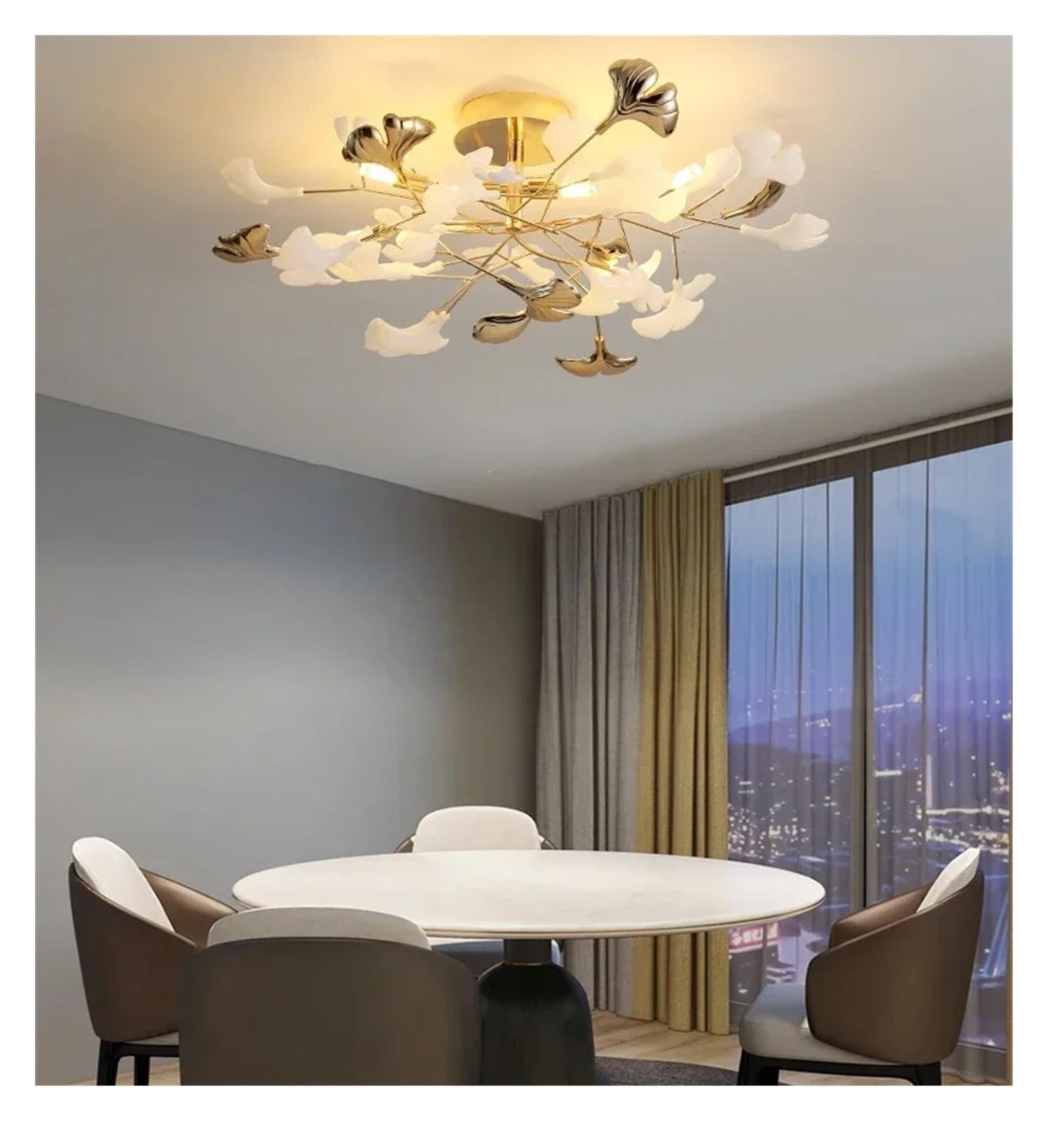 Générique Lustre, Salon de luxe plafonnier Post-moderne design feuille Restaurant chambre plafonniers hôtel Art LED décor luminaire(D60 H30CM,Warm)