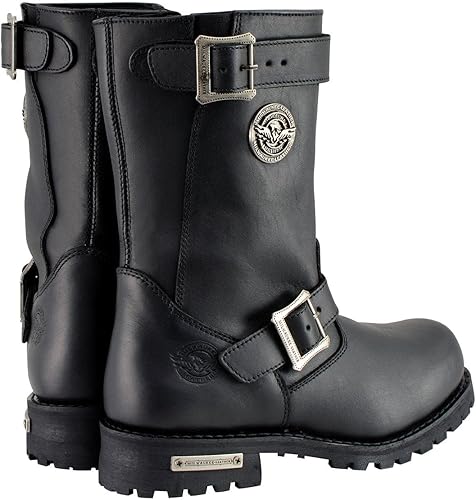 Miniatura 9 de Milwaukee Leather Botas de motocicleta clásicas de ingeniero de 11 pulgadas de ancho ancho de cuero negro para hombre MBM9020W