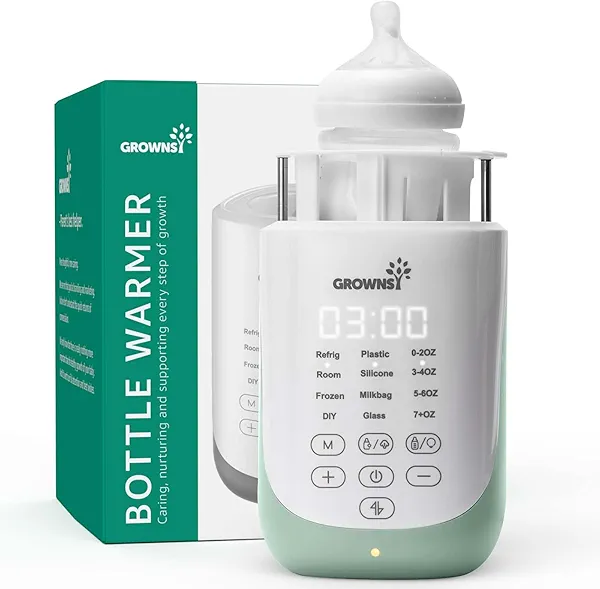 GROWNSY Nutri Bottle Warmer with Innovative Auto-Lift Feature, 10-in-1 Fast Baby Bottle Warmer with Night Light, Retain Nutrients Milk Warmer for All Bottles Green
