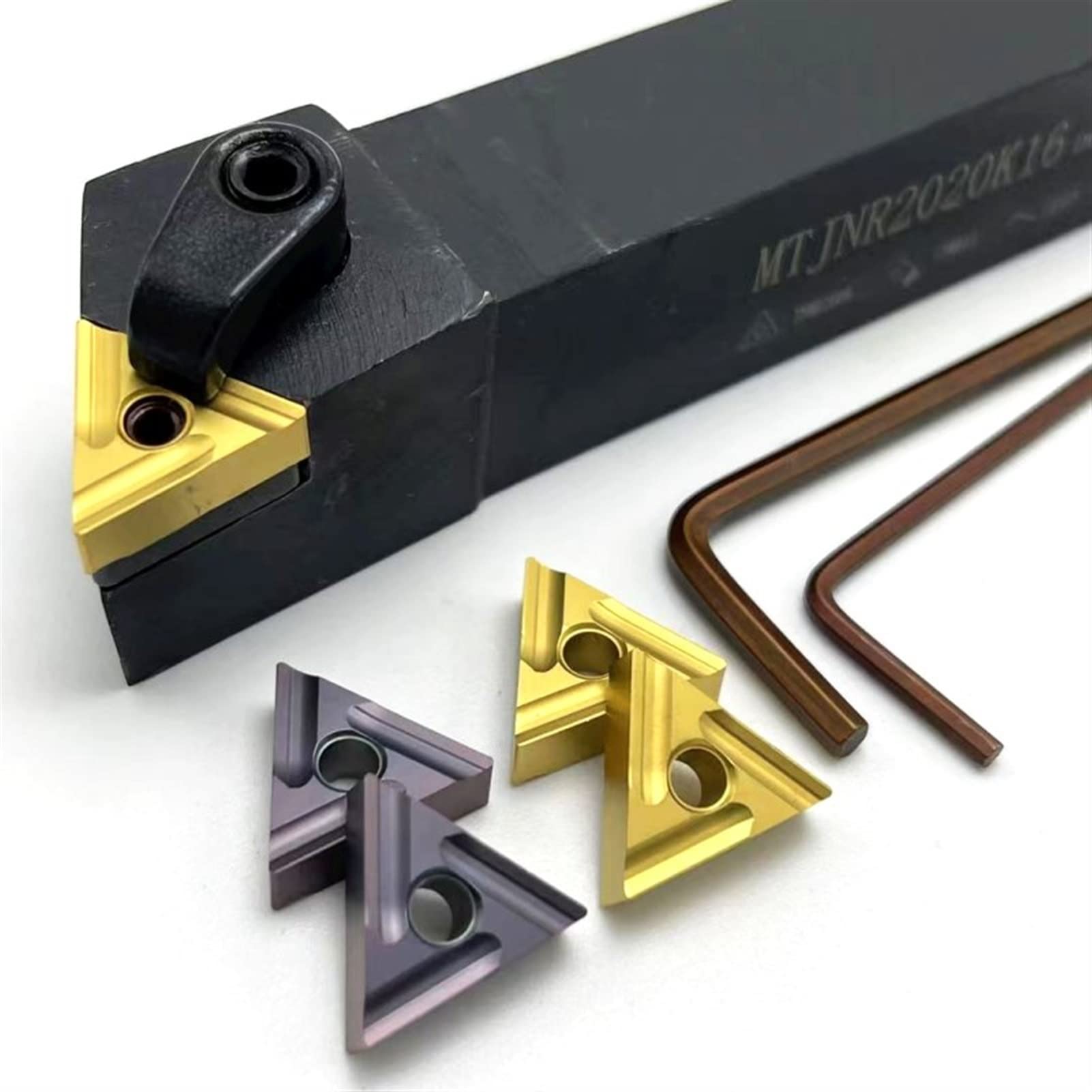 Cuchillas de torneado CNC, 1 portaherramientas de torneado externo + 10 herramientas de torneado TNMG de metal con hoja de carburo(Mtjnr1616h16,No insert)