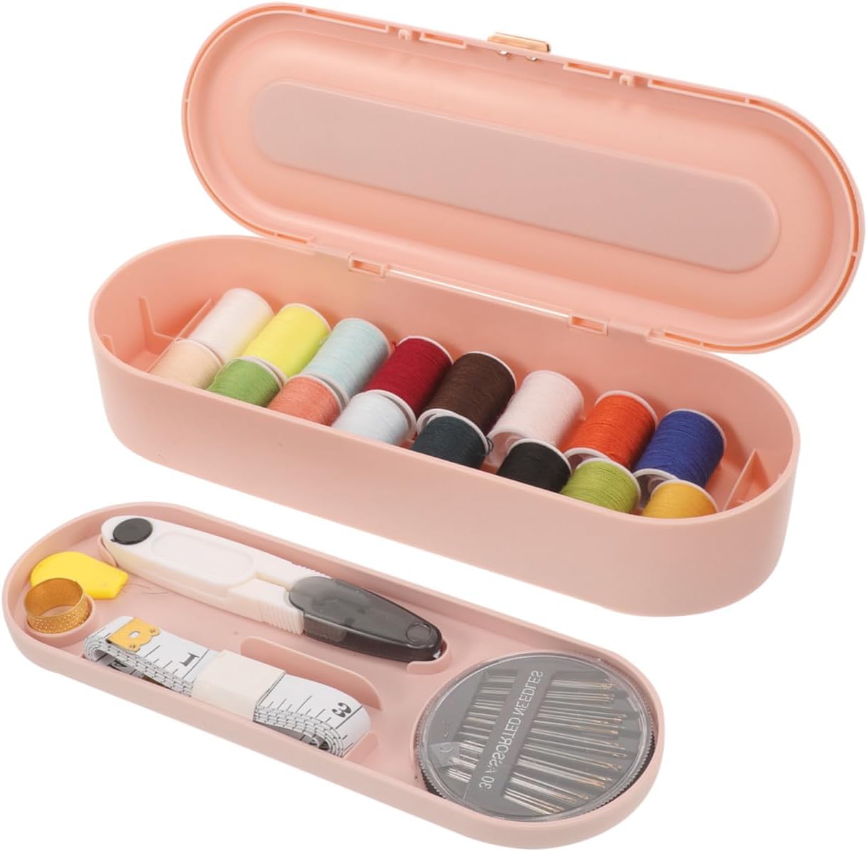 Portable Sewing Kit for Adults, Double Layer Storage, Pink