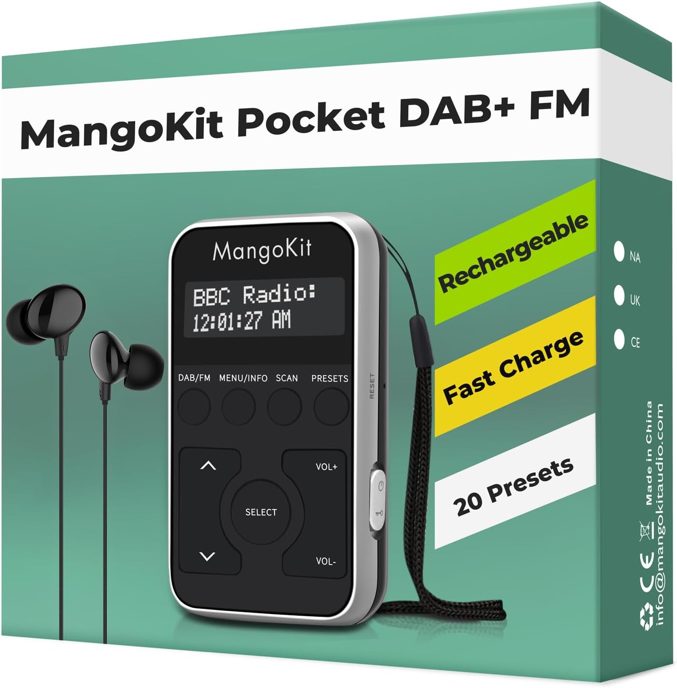 MP1 Pocket DAB/DAB+and FM Digital Radio,Portable Personal Mini DAB Radio with earphones,Lockable Buttons,Rechargeable Battery,20 Station Presets - Black Silver