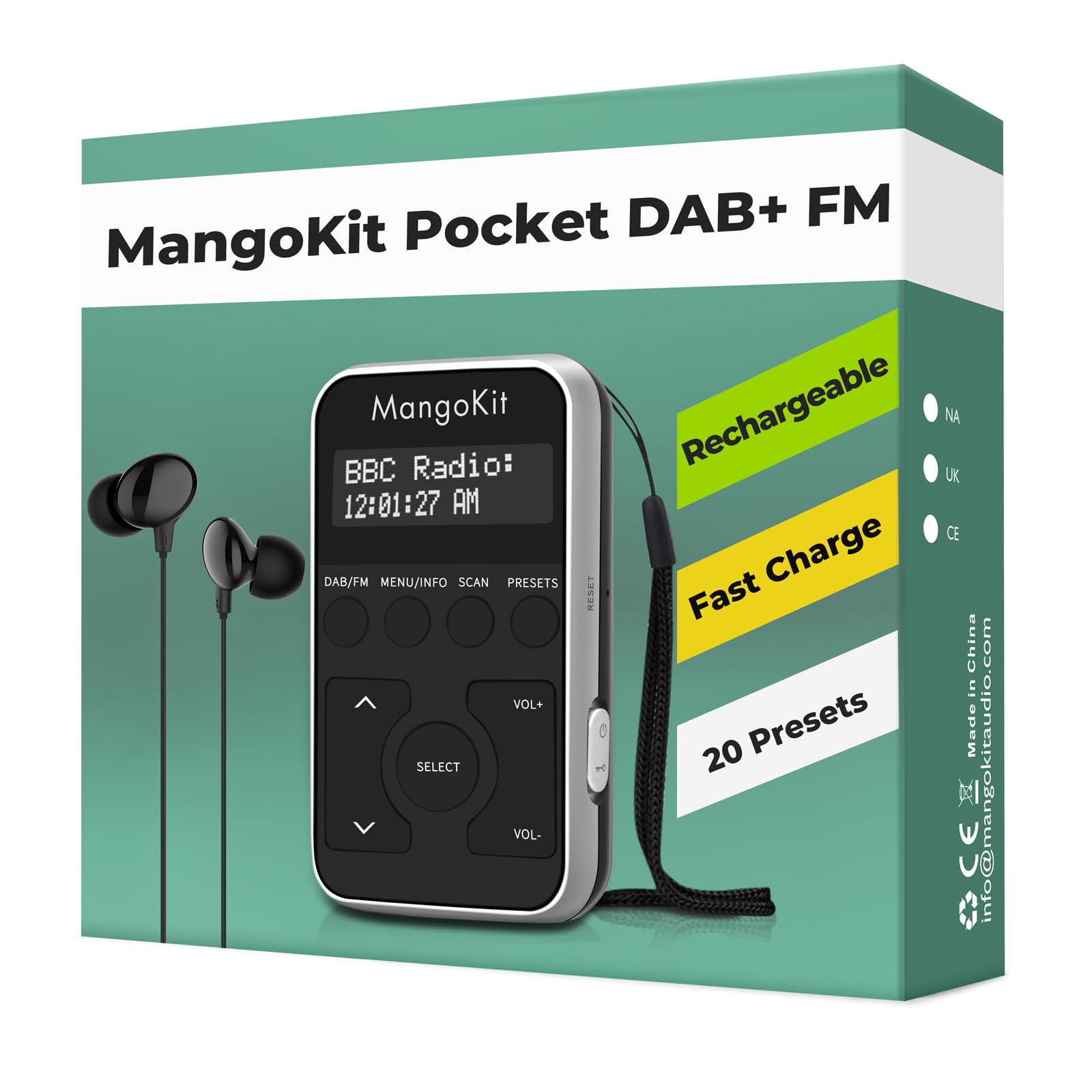 MP1 Mini radio portatile DAB/DAB+/FM,con batteria ricaricabile, auricolari,pulsanti bloccabili,display OLED,20 preset di stazione,per camminata/corsaecc (argento nero)