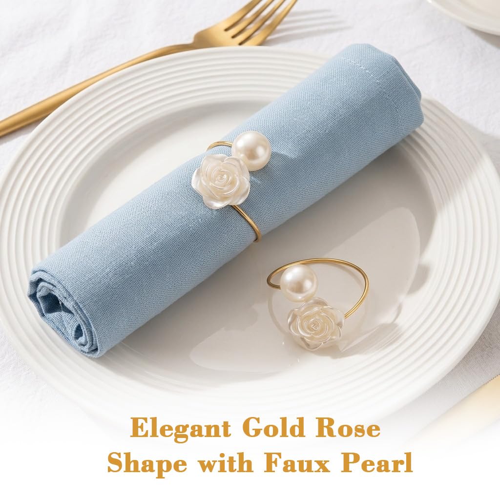 Gold Rose Napkin Rings - Elegant Dining Set -4
