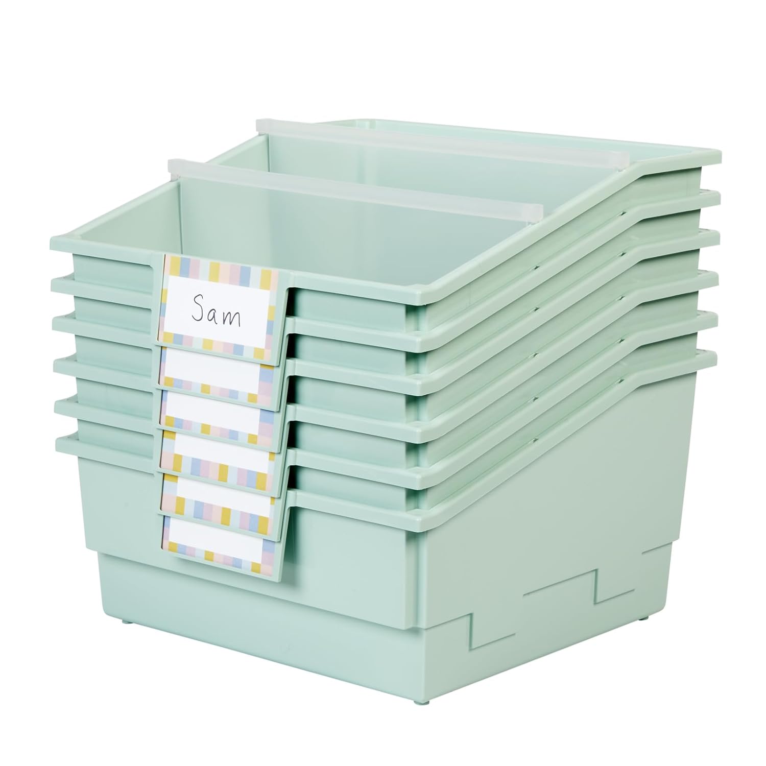 Really Good Stuff Picture Book Classroom Library Bins with Dividers - 6 Pack - Mint Green