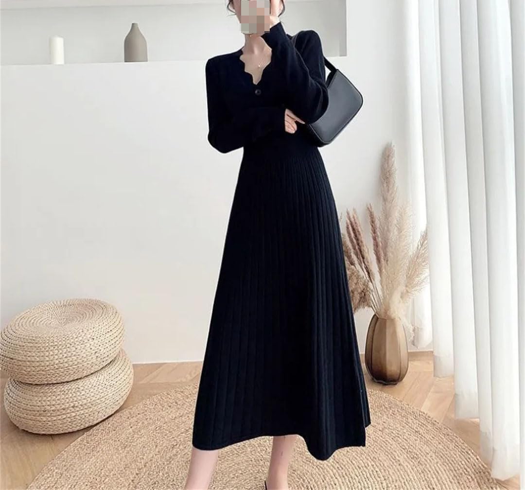 Vestido de punto para mujer, para otoño e invierno, corte ajustado, manga larga, vestido de fiesta, falda de lana.