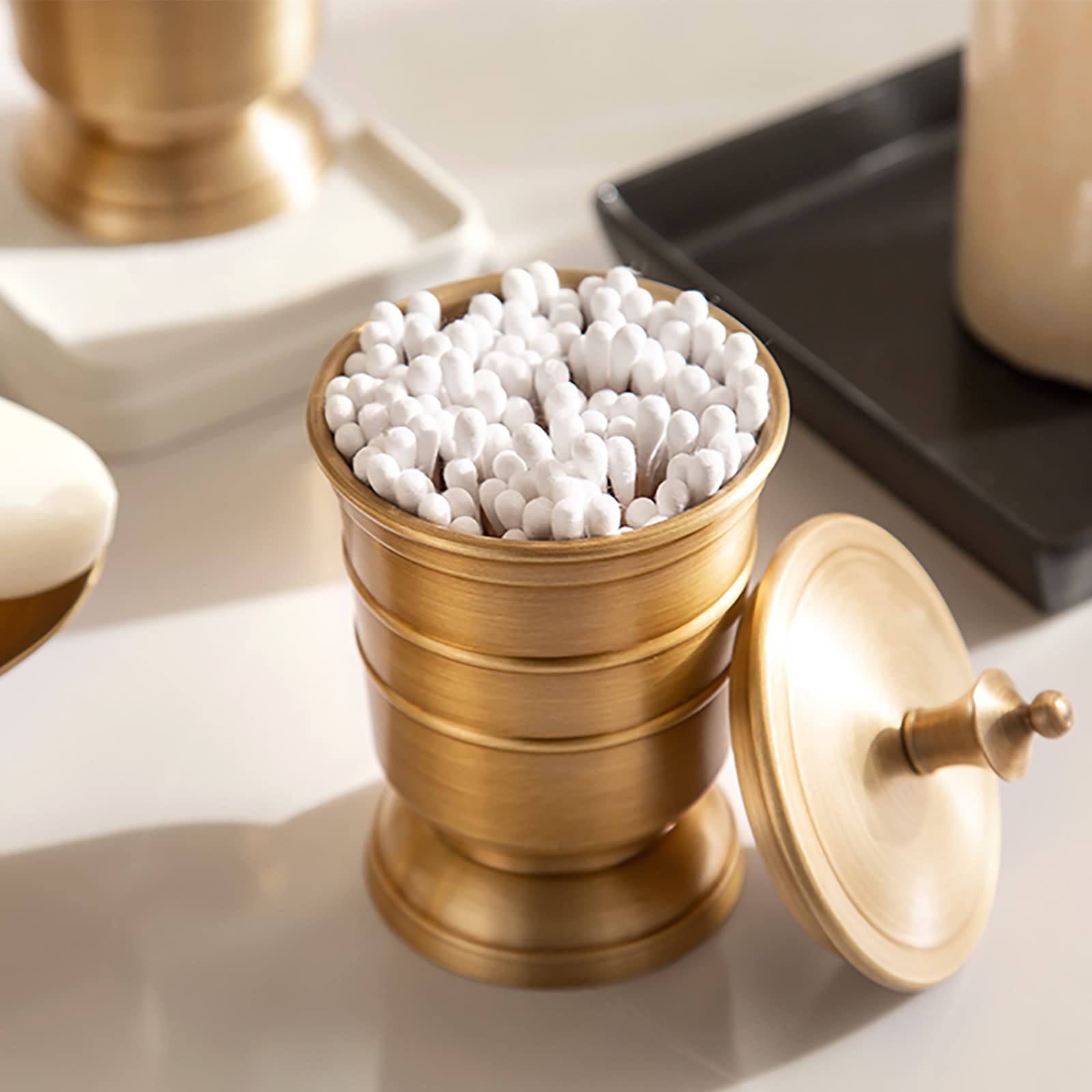 Juegos de Accesorios de baño, Cobre Acesorios Cuartos de Baño 6 Piezas con Dispensador Jabon Baño, Jabonera Baño, Porta Cepillo de Dientes, para Champú, Antiguo Oro