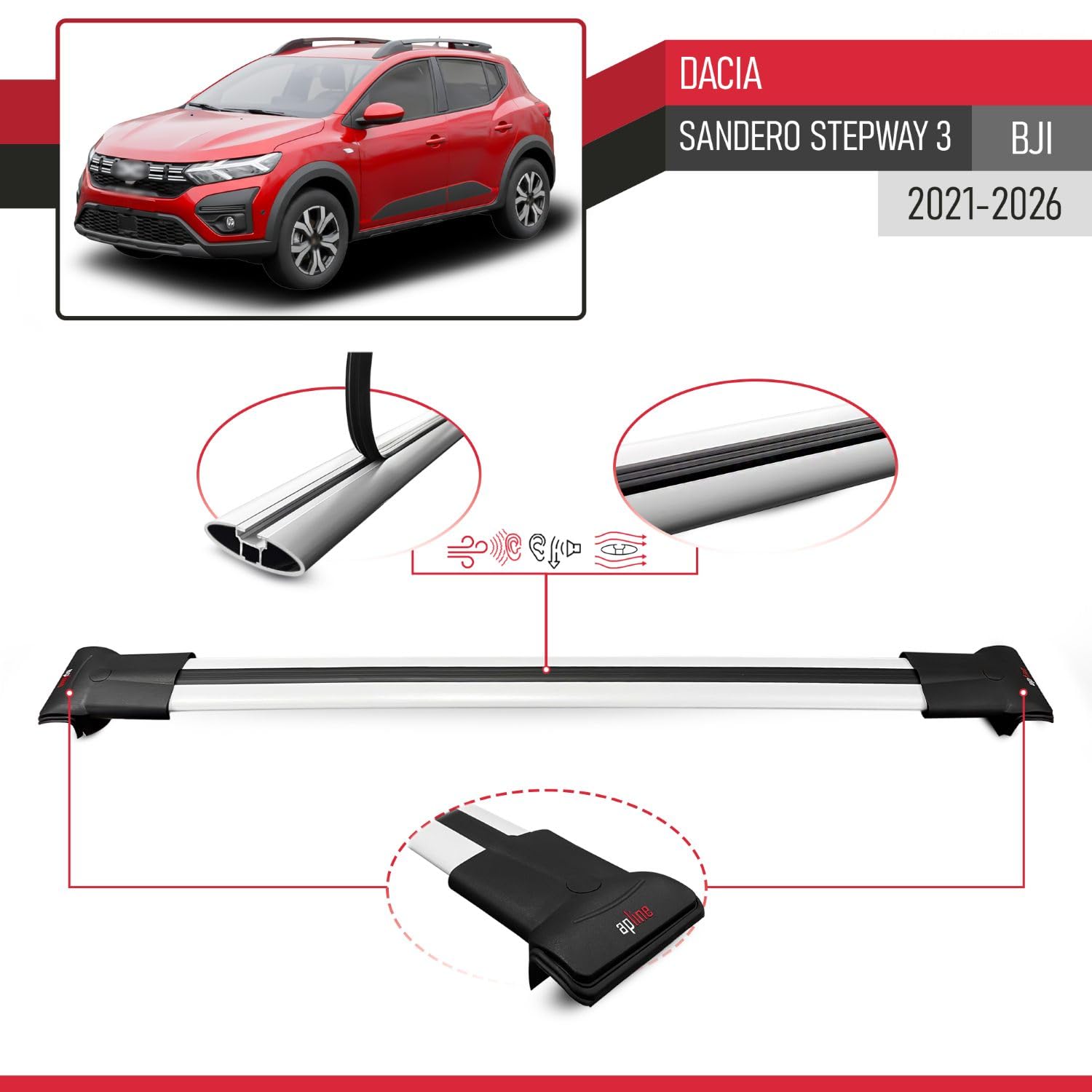 Compatibile con Dacia Sandero Stepway 3 (BJI) 2021-2026 Modello FLY Barre Tetto Portapacchi Auto Barre Portatutto Grigio Alluminio 2 Barre