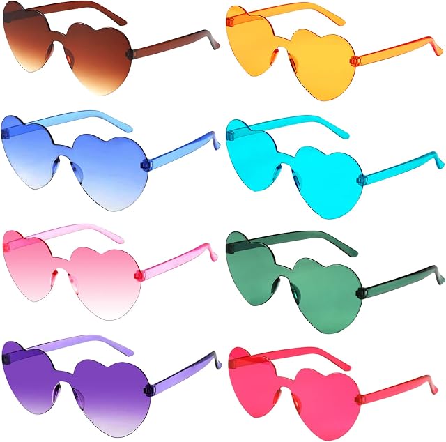 BOZILY Party Glasses, Rimless Heart Shaped / Retro Round Sunglasses, Multipack Eyewear for Party Fancy Dress Costume, Love Heart| Funky Glasses for Men Women Boys Girls Adults & Kids