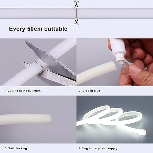 Miniatura 7 de BENLUN AC 110V COB LED tira 65.6ft blanco frío 6000K impermeable IP65 ultra brillante neón LED tira 288LEDsM silicona LED cuerda luces patio trasero