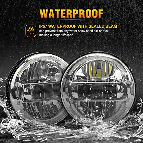 Image of LX-LIGHT DOT Approved 7Inch Round LED Headlights with DRL Compatible with Jeep Wrangler JK JKU TJ LJ JL Hummer H1 H2 (Sliver)