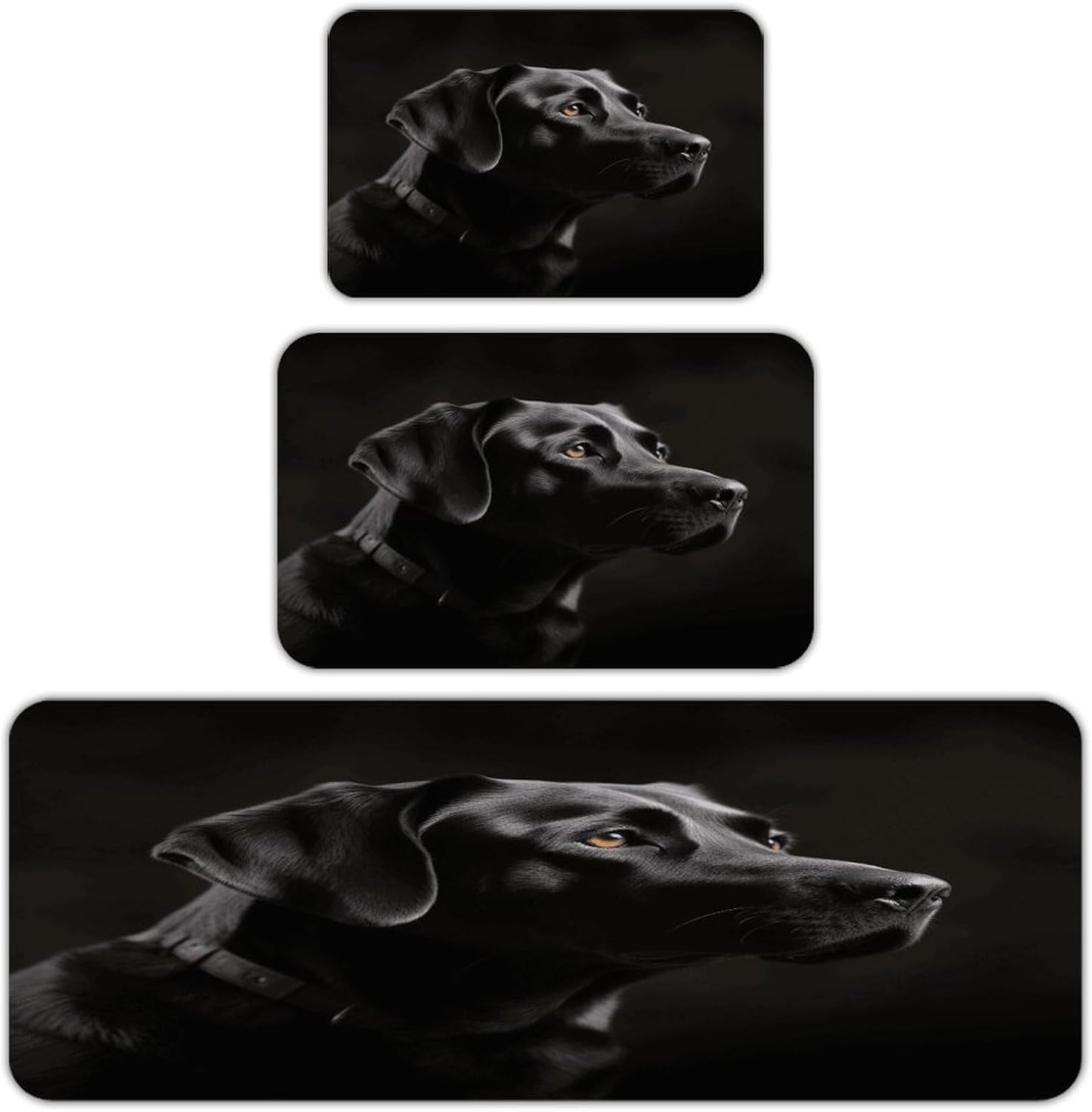 Black Labrador Kitchen Mats Soft Absorbent Rugs for Floor Non Slip Washable Kitchen Mats Fashion Rectangular Rugs for Three-Piece Set for Laundry Office Home Sink