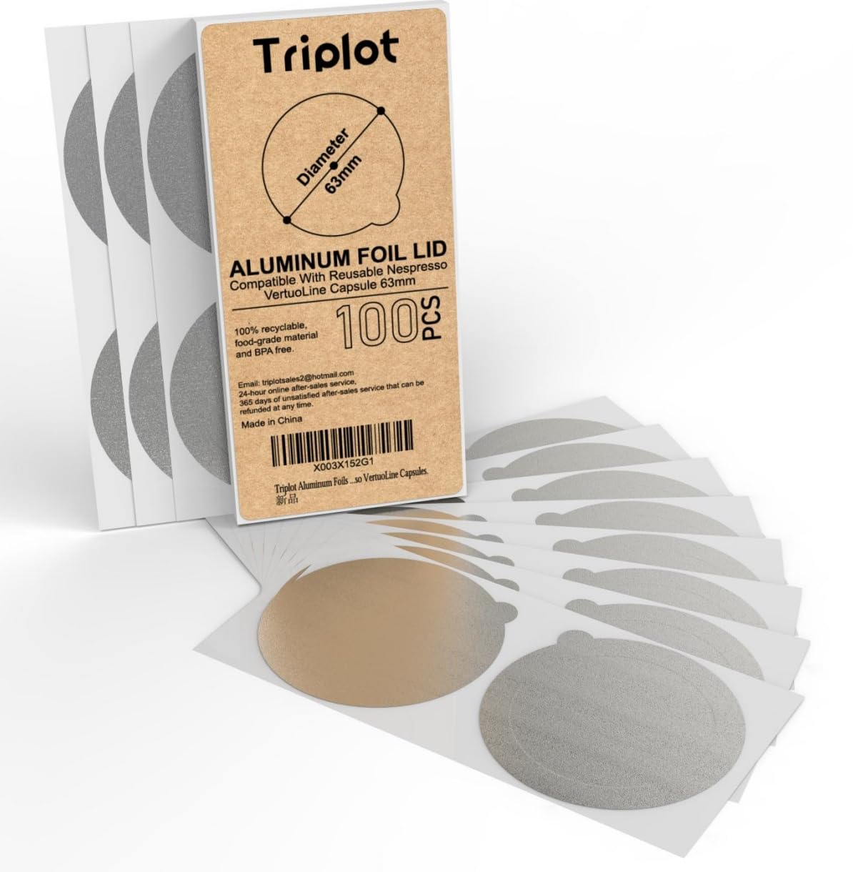 Triplot Aluminum Foils Lids 100pcs to Reuse Coffee Pods Compatible with Nespresso VertuoLine Capsules.(63mm)…