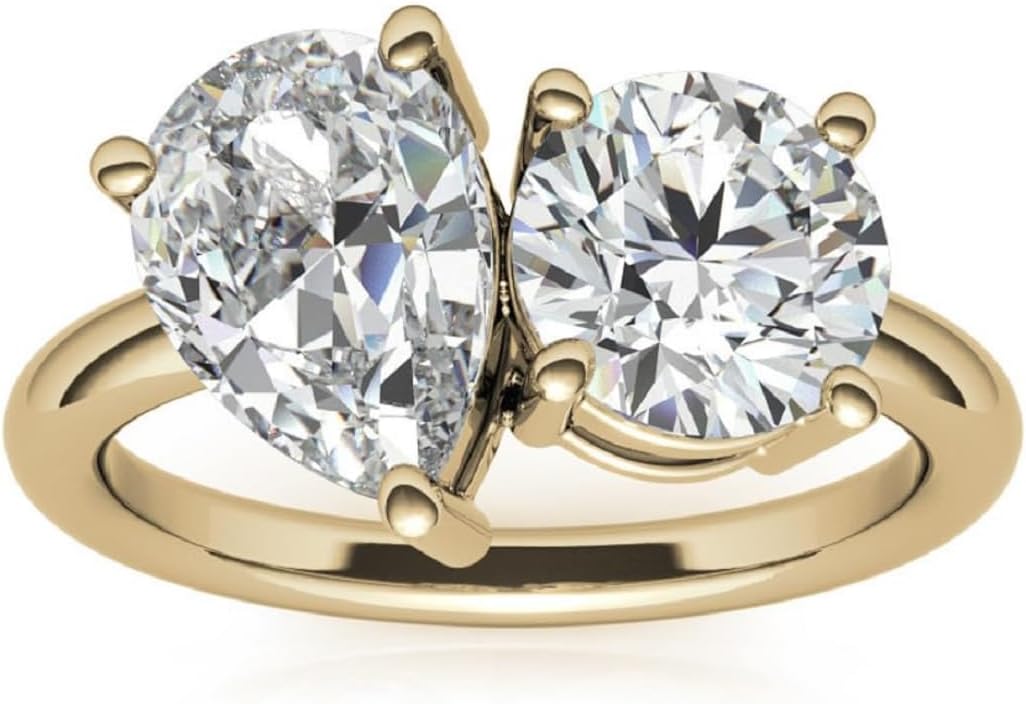 2TCW-6TCW Pear & Round Cut Moissanite Engagement Ring for Women Two Stone VVS1 10K 14K 18K Gold & 925 Sterling Silver Anniversary Propose Gift For Women