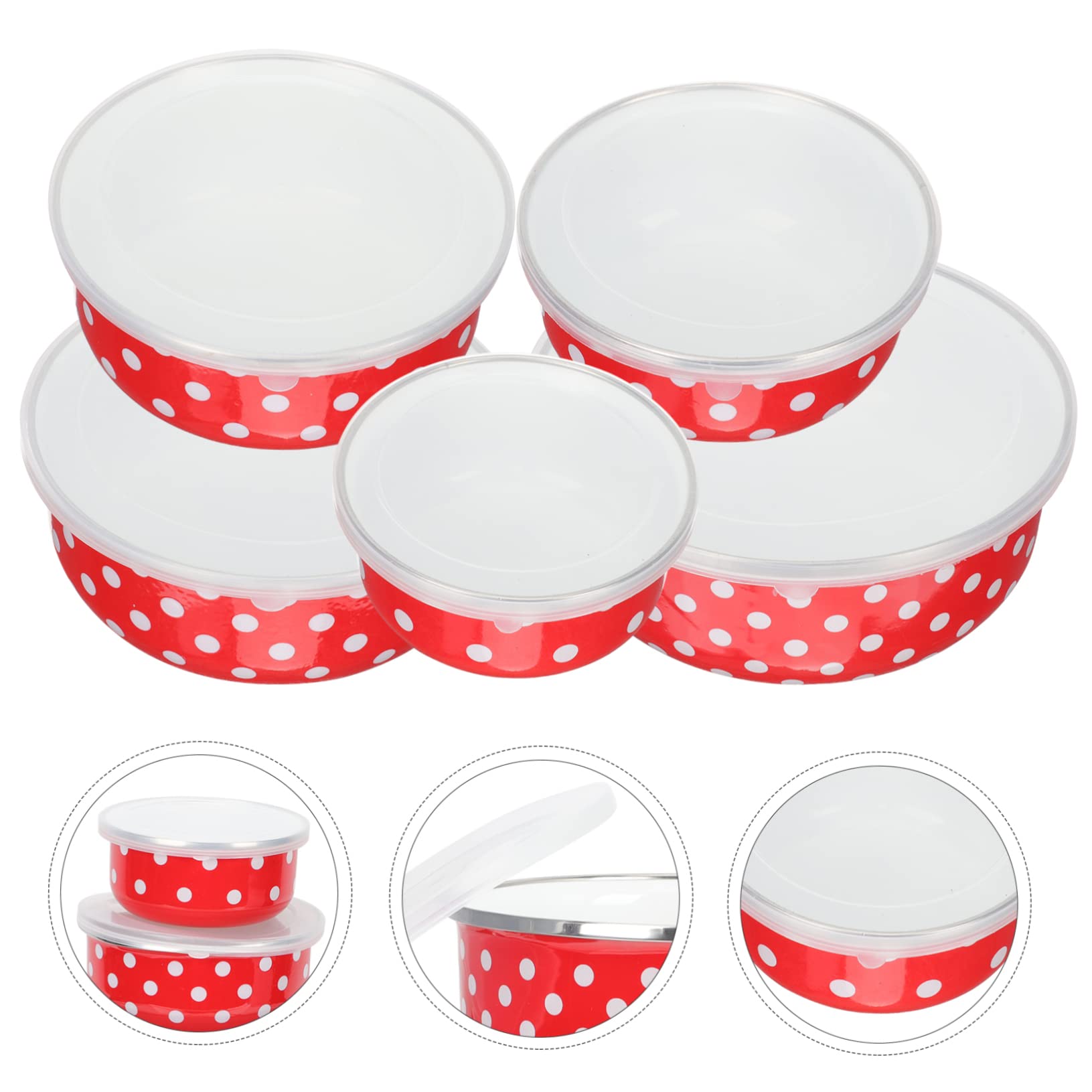 5 Stück Emaillierte Schüssel Keramik-Salatschüssel Salatschüsseln Mit Deckel Bento-Lunchbox Rührschüsseln Outdoor-Camping-Geschirr Nudelschüssel Büro-Bento-Etui Lunchboxen