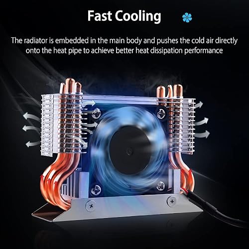 Miniatura 3 de NewHail Disipador de calor SSD M2 2280 de 12 V con ventilador de refrigeración PWM de 1575in tubos de calor de cobre y almohadilla térmica enfriador