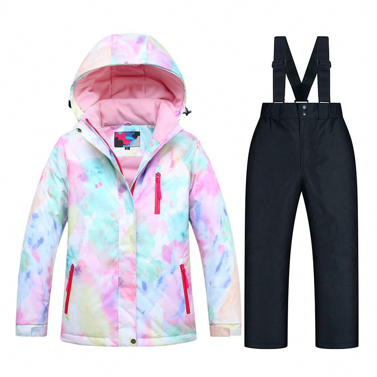 Winterverdicktes, winddichtes Kinder-Snowboard- und Ski-Outfit, wasserdichte, atmungsaktive, warme Outdoor-Sportjacke für Jungen und Mädchen + Trägerhosen-Set