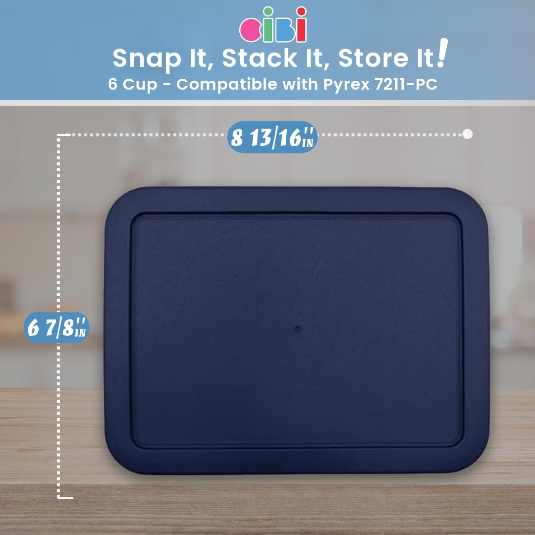 CIBI Deckel für Frischhaltedosen (6 Tassen, blau, 4 Stück), kompatibel mit Pyrex 7211-PC Glasbehältern, spülmaschinen- und mikrowellengeeignet, Ersatzdeckel