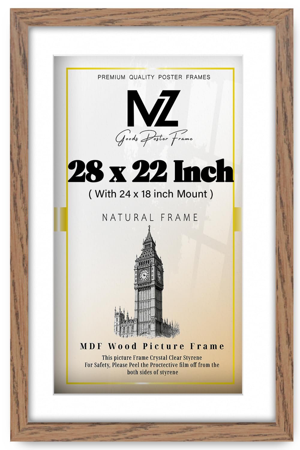 MZ GOODS | Modern 609.6 x 457.2 mm With 457.2 x 304.8 mm White Mount wood Finish, 24x16 Inch Minimalist Wall Décor (60.96 x 45.72 cm) [ Dark Oak ]