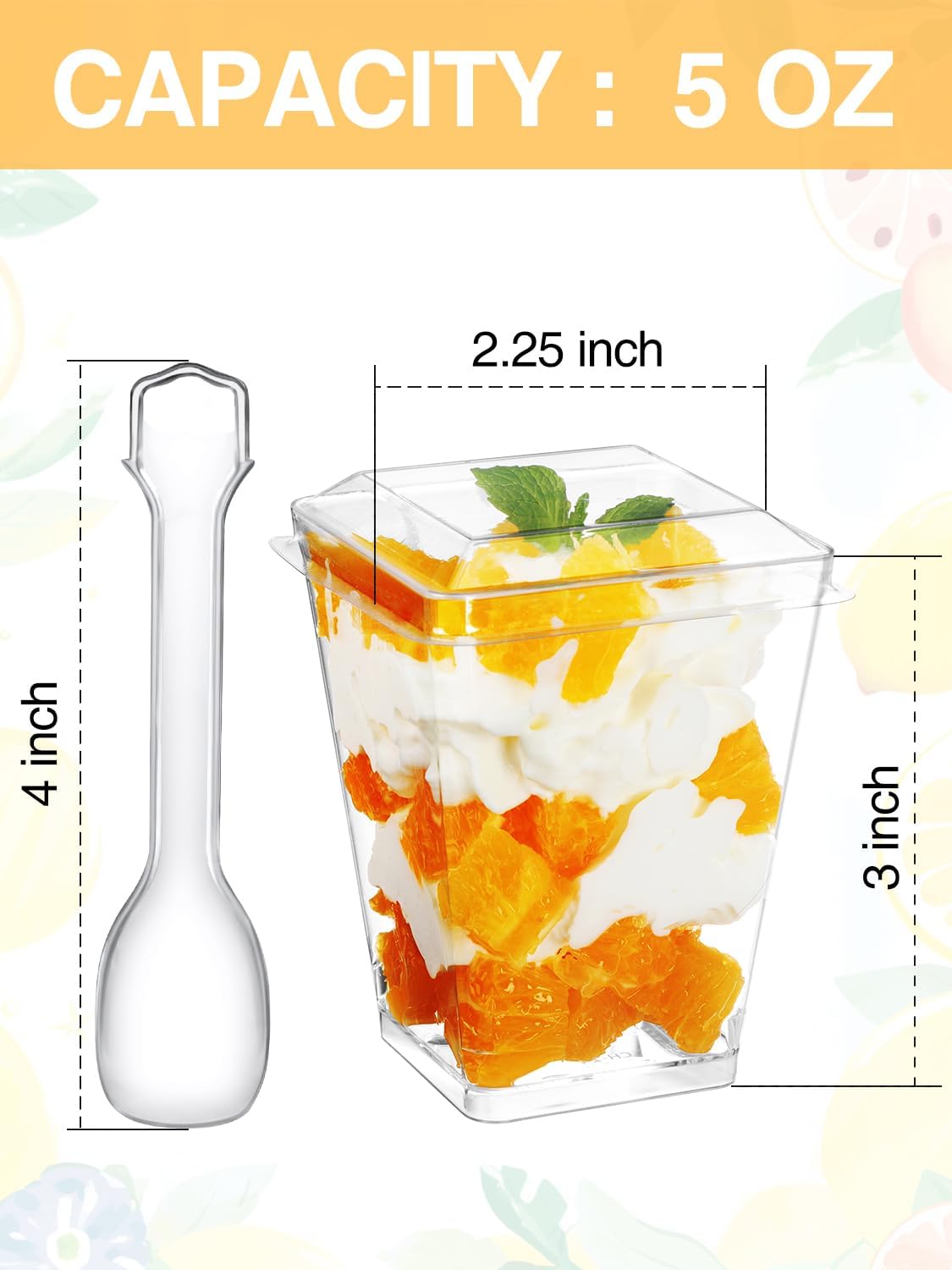 NEEBAKE 60 Sets 5oz Dessert Cups with Lids and Spoon - Parfait Cups with Lids for Appetizer for Party, Plastic Mini Dessert Cups with Spoons Clear with Lids Cups+Spoons+Lids 5 OZ ( Pack of 60 )