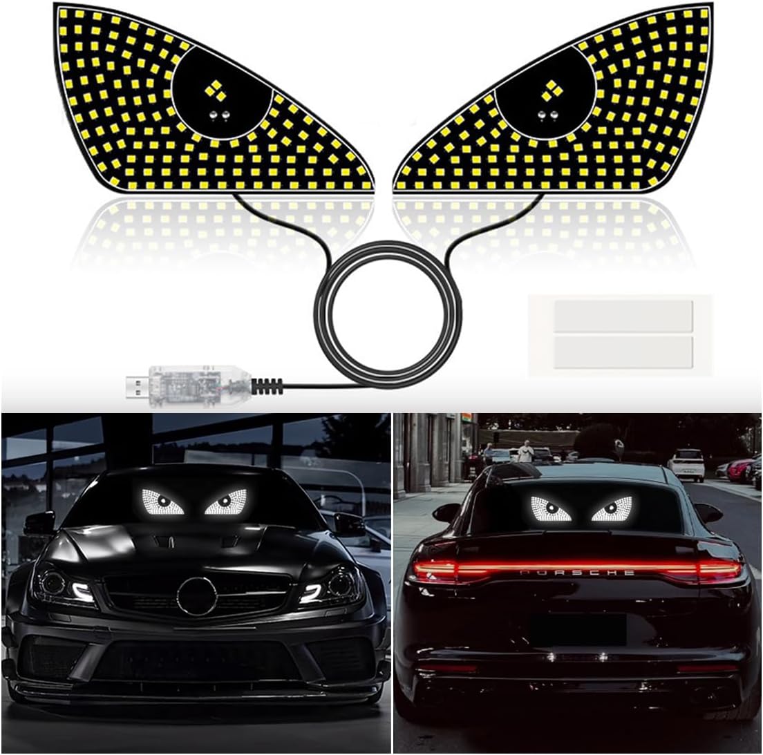 Devil Eyes Light for Cars,Dynamic Devil Eyes Led Car Lights,Devil Eyes Light for Car Windshield,USB Plug & Play Car Eyes LED Light with 12 Modes,Eye Signal Light for Car (White)