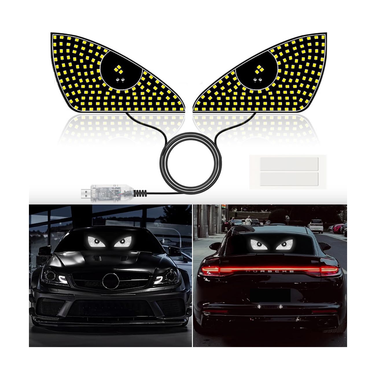 Devil Eyes Light for Cars,Dynamic Devil Eyes Led Car Lights,Devil Eyes Light for Car Windshield,USB Plug & Play Car Eyes LED Light with 12 Modes,Eye Signal Light for Car (White)