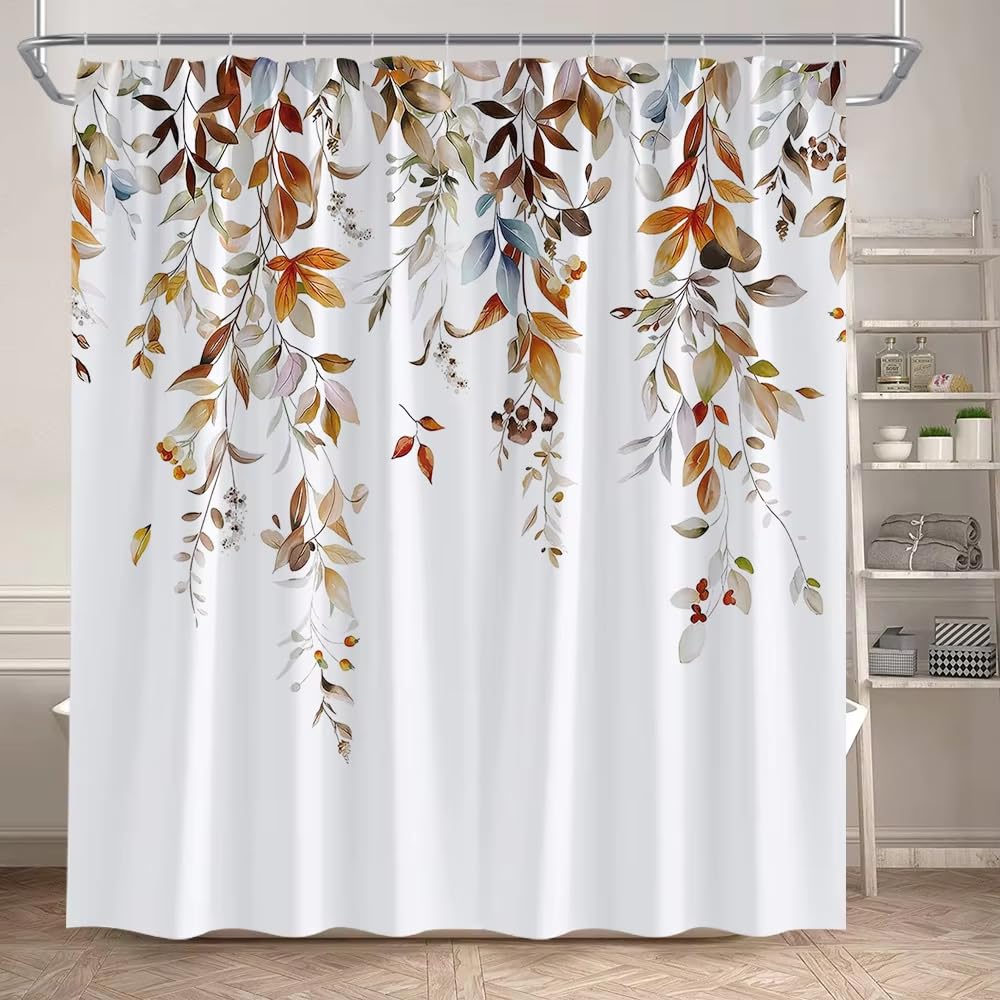 Rideau de douche eucalyptus marron haut de gamme motif plantes d'automne