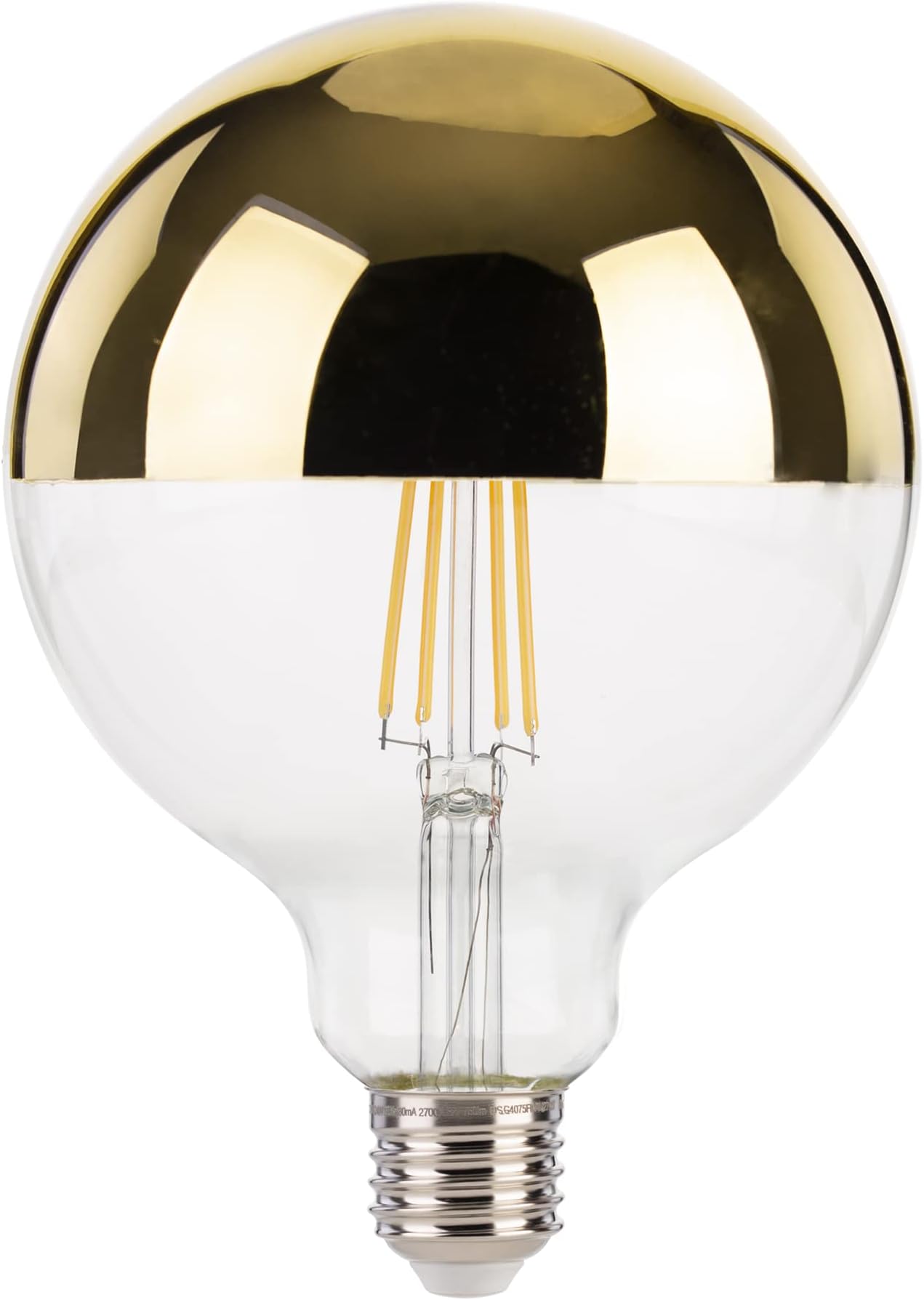 FLSNT Dimmable LED Light Bulb Decorative Filament G125 (D: 125mm, L: 170mm) Head Mirror Lamp, 8W(60W Equivalent), E27 Base, 2700K Soft White, Globe Crown Mirror Gold
