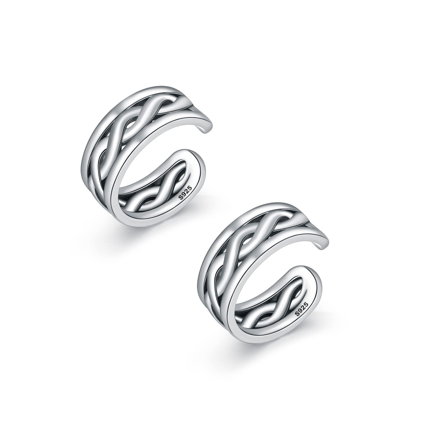 CHIC &amp; ARTSY 925 Sterling Silver Ear Cuffs for Women, Non Piercing Clip On Cartilage Cuffs, Adjustable Fake Conch &amp; Helix Earrings, Gold Plated &amp; Oxidized Various Styles
