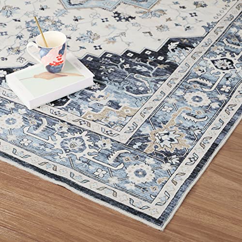 Dripex Washable Area Rug 6X9 Boho Persian Rug Stain & Water Resistant Foldable Thin Vintage Rugs Faux Wool Floor Carpet For Living Room Bedroom Dining Room Kitchen Bathroom Farmhouse Office #TOP4