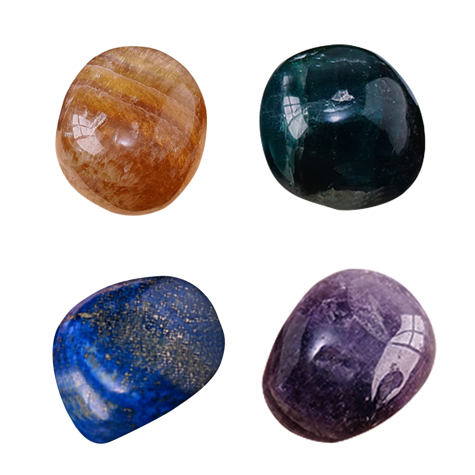 Runyangshi 4PCS Healing Crystal Quartz Tumbled Stones Set Yellow Fluorite Green Fluorite Dream Amethyst Lapis Lazuli Tumbled Polished Stone Meditation Reiki Energy Home Decor Gift