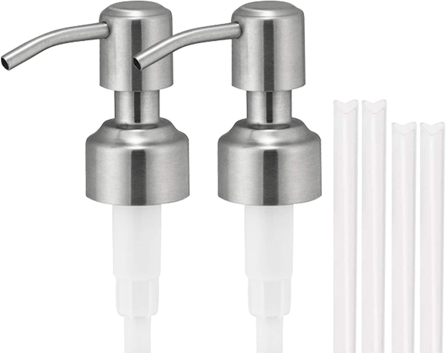 304 Rust Proof Stainless Steel Soap Pump, Kitchen Soap Dispenser Pump Replacement, Silver Stainless Steel Brushed Finish,Fit Standard 8oz/16oz Boston Round 28/400 Neck Bottles(Pack of 2)