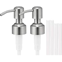 304 Rust Proof Stainless Steel Soap Pump, Kitchen Soap Dispenser Pump Replacement, Silver Stainless Steel Brushed Finish,Fit Standard 8oz/16oz Boston Round 28/400 Neck BottlesPack of 2