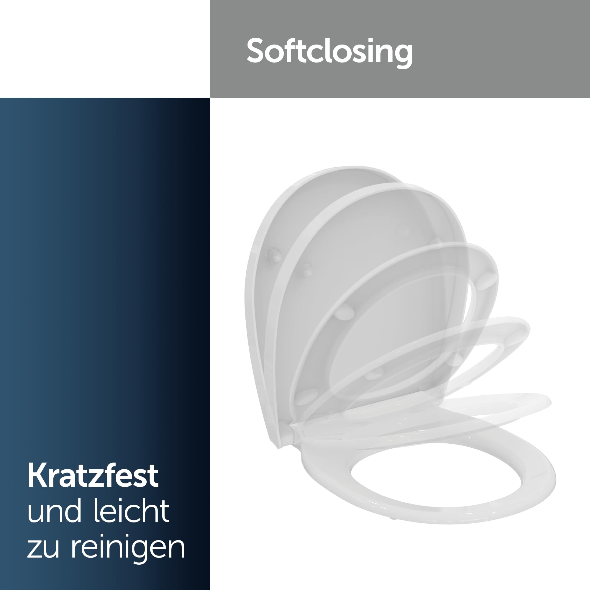 Ideal Standard Universal WC-Sitz mit Absenkautomatik (Softclose), Abnehmbarer Toilettensitz in ovaler Form für einfache Reinigung, Antibakteriell – Weiß (365x425x45 mm)