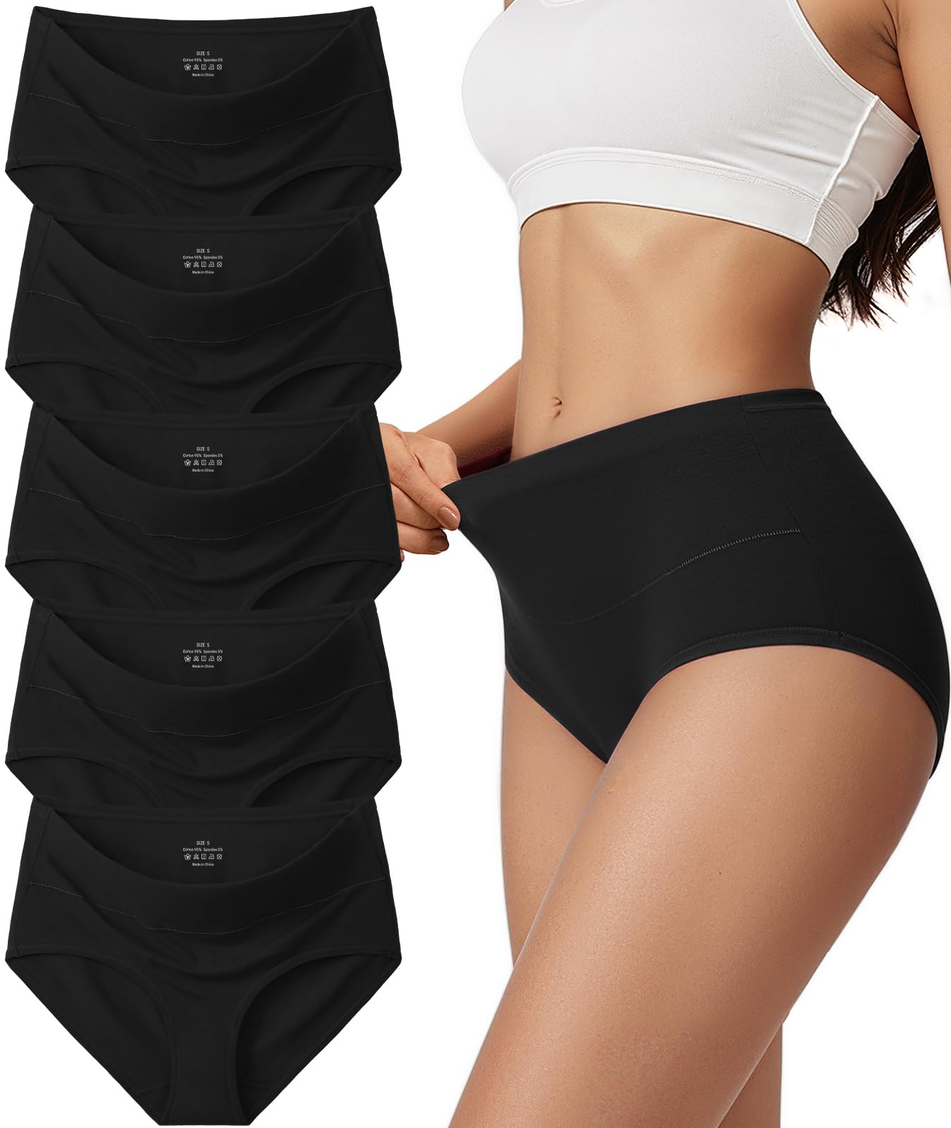 Vevmon Cotton Underwear for Women High Waisted Soft Ladies Panties 5 Pack | Full Coverage Breathable Briefs, Moisture-Wicking Cotton Fabric, Fits Comfortably Underwear for Gym, Work, Daily, Loungewear