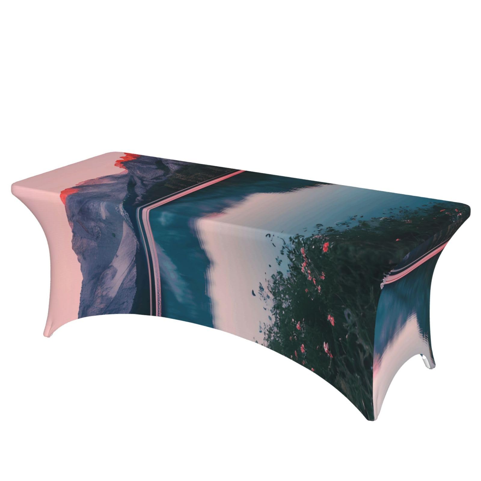 AYYQWE Lake And Sunset Print Elastic Rectangular Tablecloth For Banquet Outdoor Picnics Office Table Cover