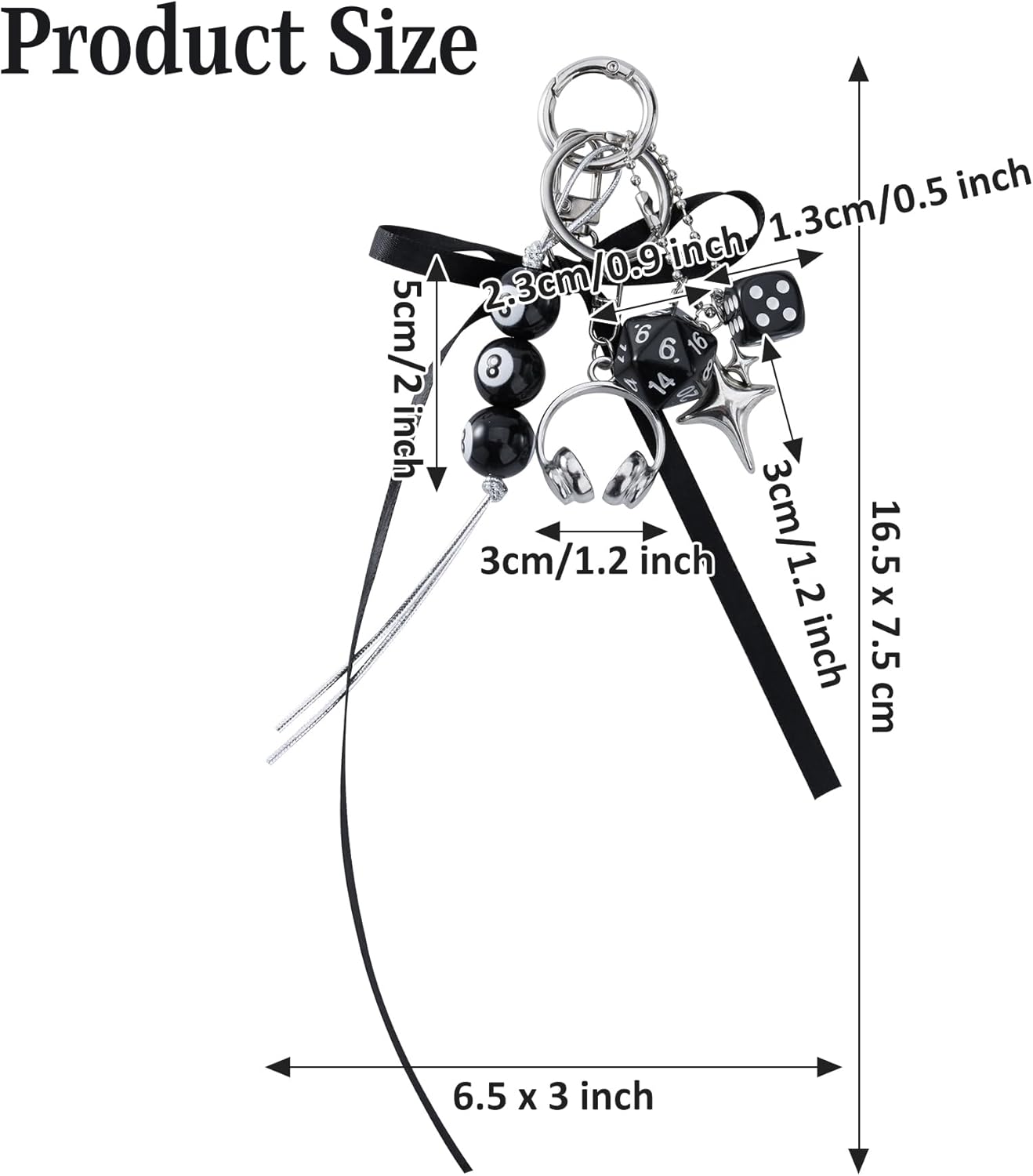 Black Magic 8 Ball Dice Keychain Y2K Style - Sturdy 8 Ball Bag Charm for Women Men, Unique Black Billiard Dice Key Chain for Bags Purse Car Keys, Trendy Aesthetic Gifts - Image 2