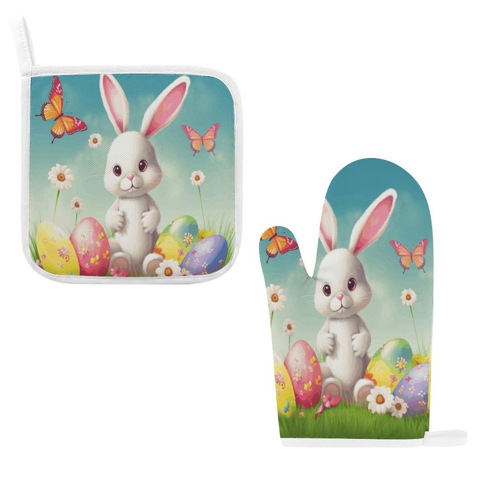 Fodpand Style Easter Bunny With Eggs Oven Mitts And Pot Holders Sets