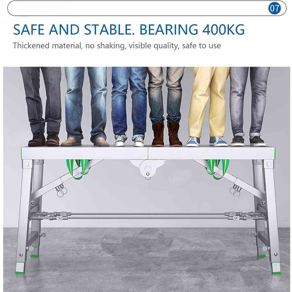 Plataforma Trabajo Plegable Portátil, Taburete de andamio de Acero portátil y de Altura Ajustable, Ideal para Uso doméstico y en reformas, Carga Máxima 400kg,001,140 * 40