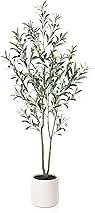 LOMANTO Artificial Olive Trees, 5 ft Tall Fake Olive Trees for Indoor, Faux Olive Silk Tree, Large Olive Plants with White Planter for Home Decor and Housewarming Gift, 1 Pack