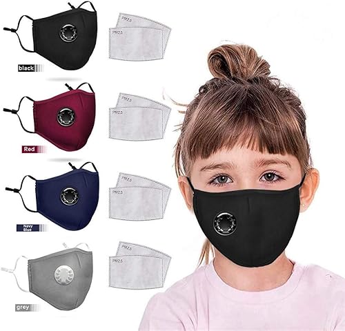 4 mascarillas reutilizables para niños con orificio para respirar, cómodas 8 piezas de filtros reemplazables de carbón activado para niños.