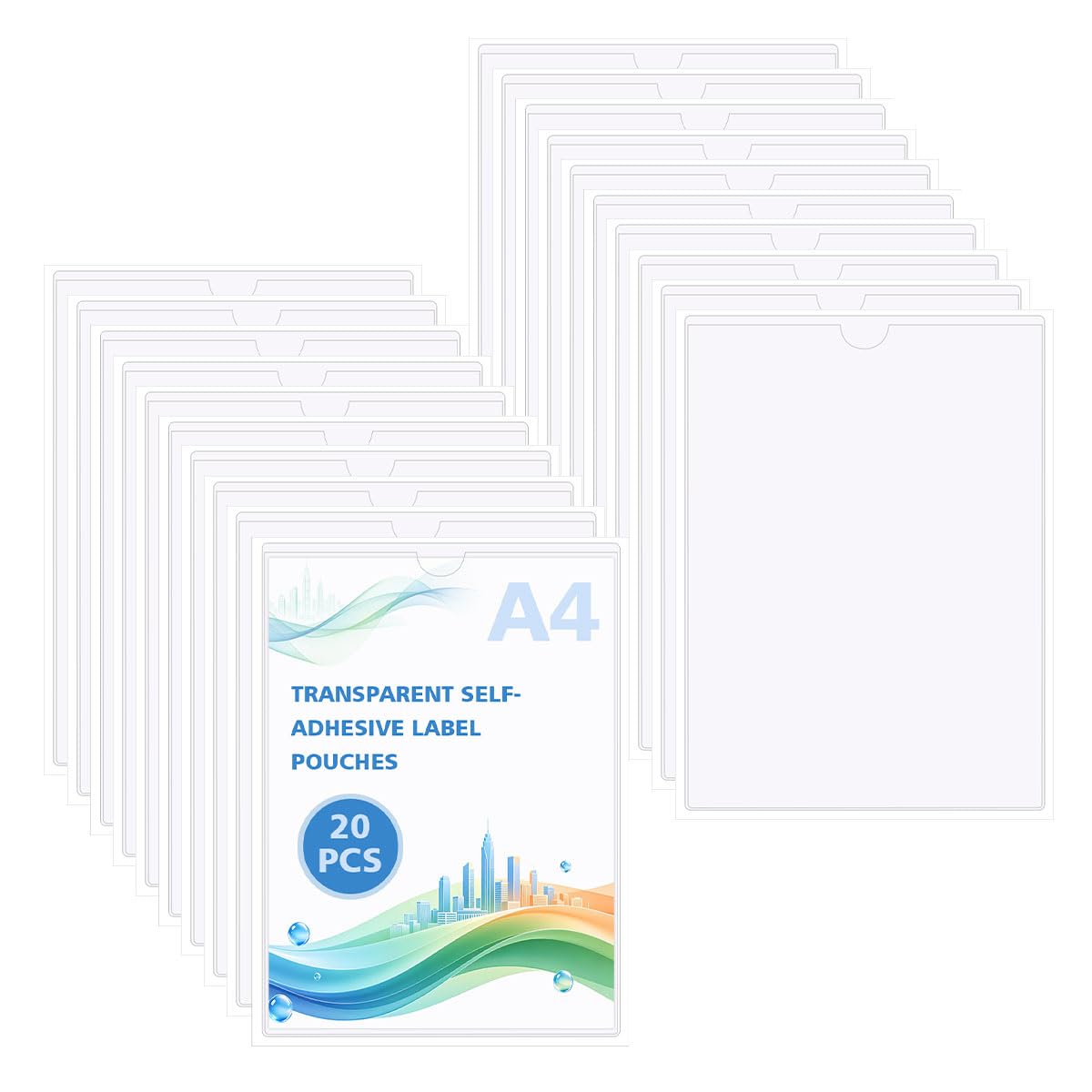 CENBEN 20Pack A4 Self-Adhesive Pocket Transparent Plastic Display Sleeves