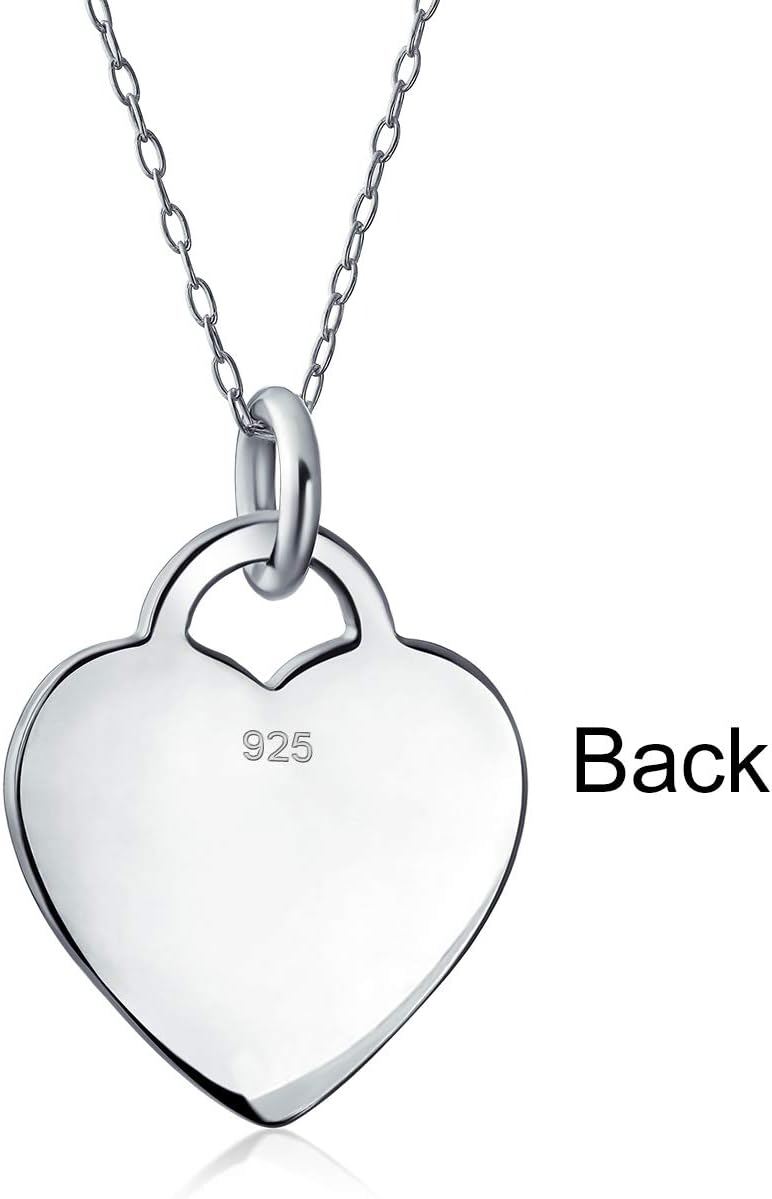 Bling Jewelry Tiny Minimalist Blank Plain Flat Heart Shape Initial Pendant Necklace For Teen For Women .925 Sterling Silver
