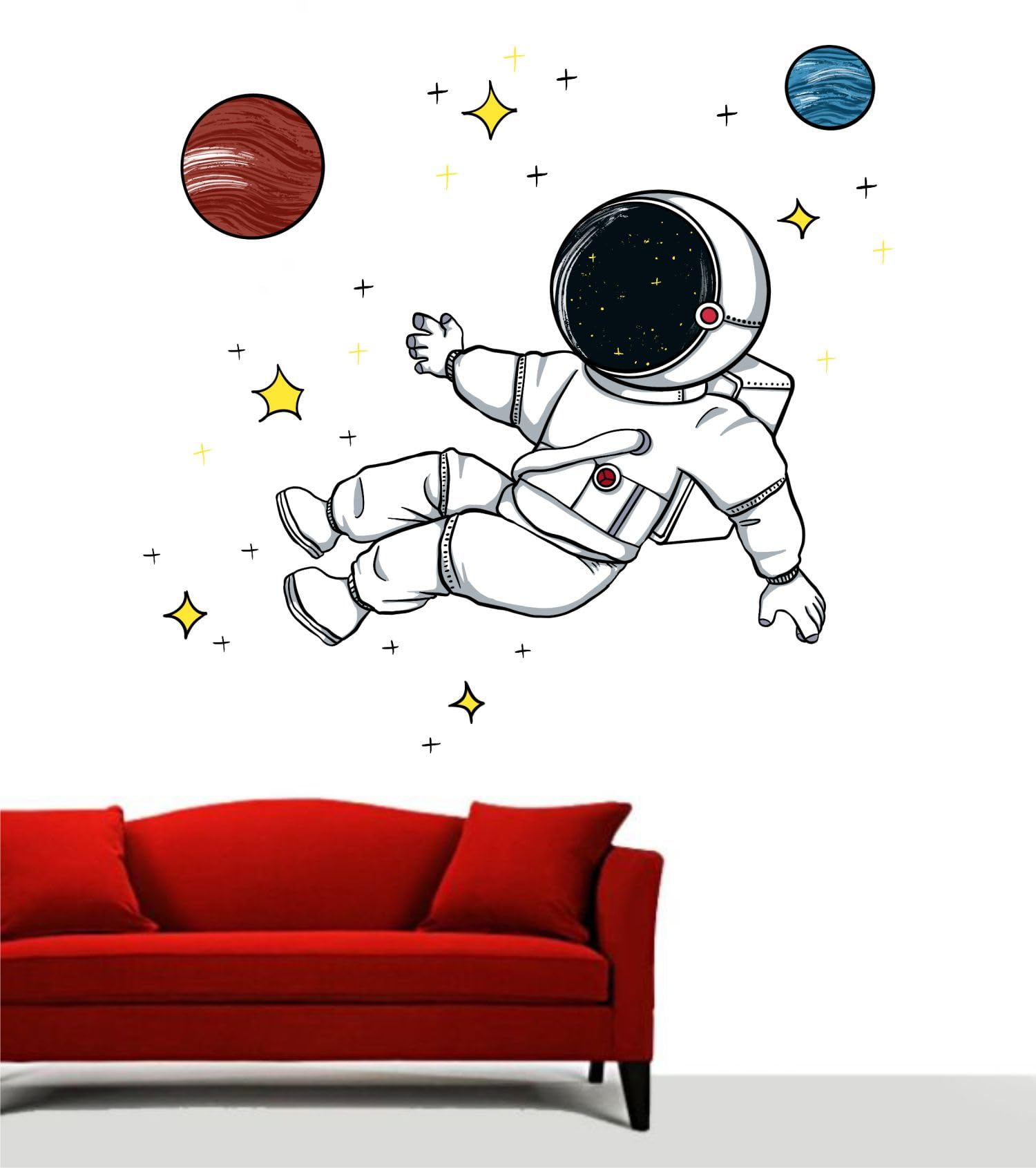 Sticker Yard Astronaut in Space Wall Decor for Kids Room, Hall, Kitchen, Living Room, Bedroom - Vinyl Multicolor (Standard Size 66X55Cm)-image-28