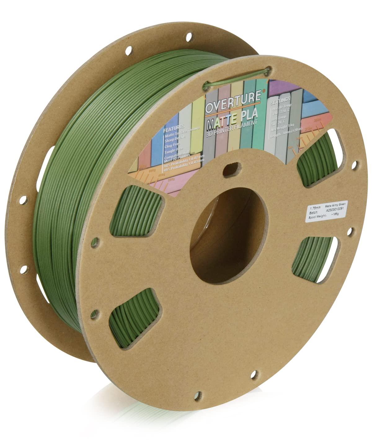 OVERTURE PLA Matte Filament 1.75mm, Matte PLA Roll 1kg