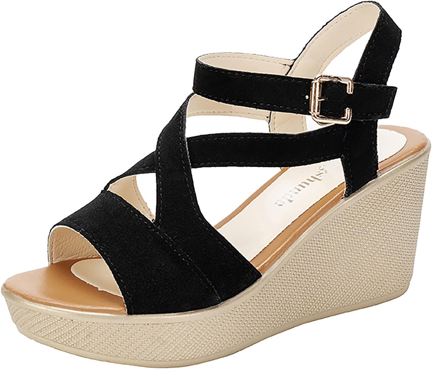 BGNTBUK White Wedge Sandals For Women Hollow Out Open Toe Buckle Women